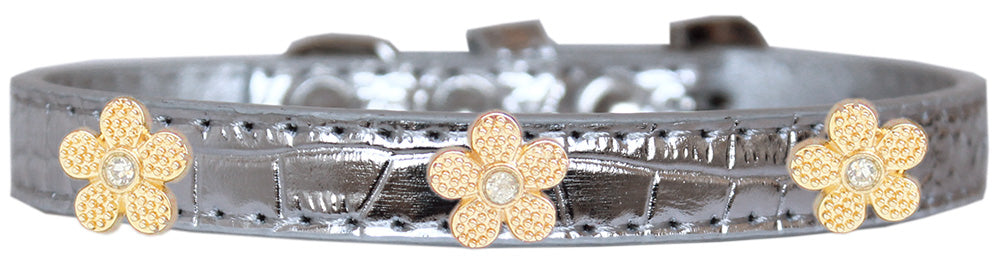 Dog, Puppy & Pet Designer Croc Widget Collar, "Gold Flowers"