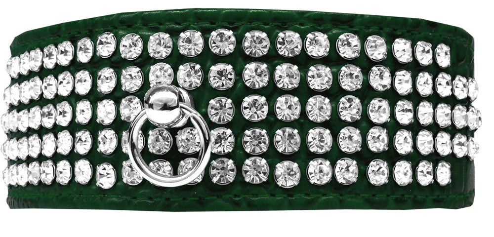 Dog, Puppy & Pet Designer Croc Collar, "Five Row Clear Crystal"