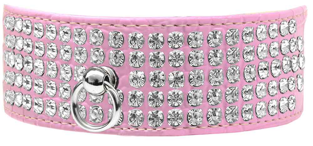 Dog, Puppy & Pet Designer Croc Collar, "Five Row Clear Crystal"