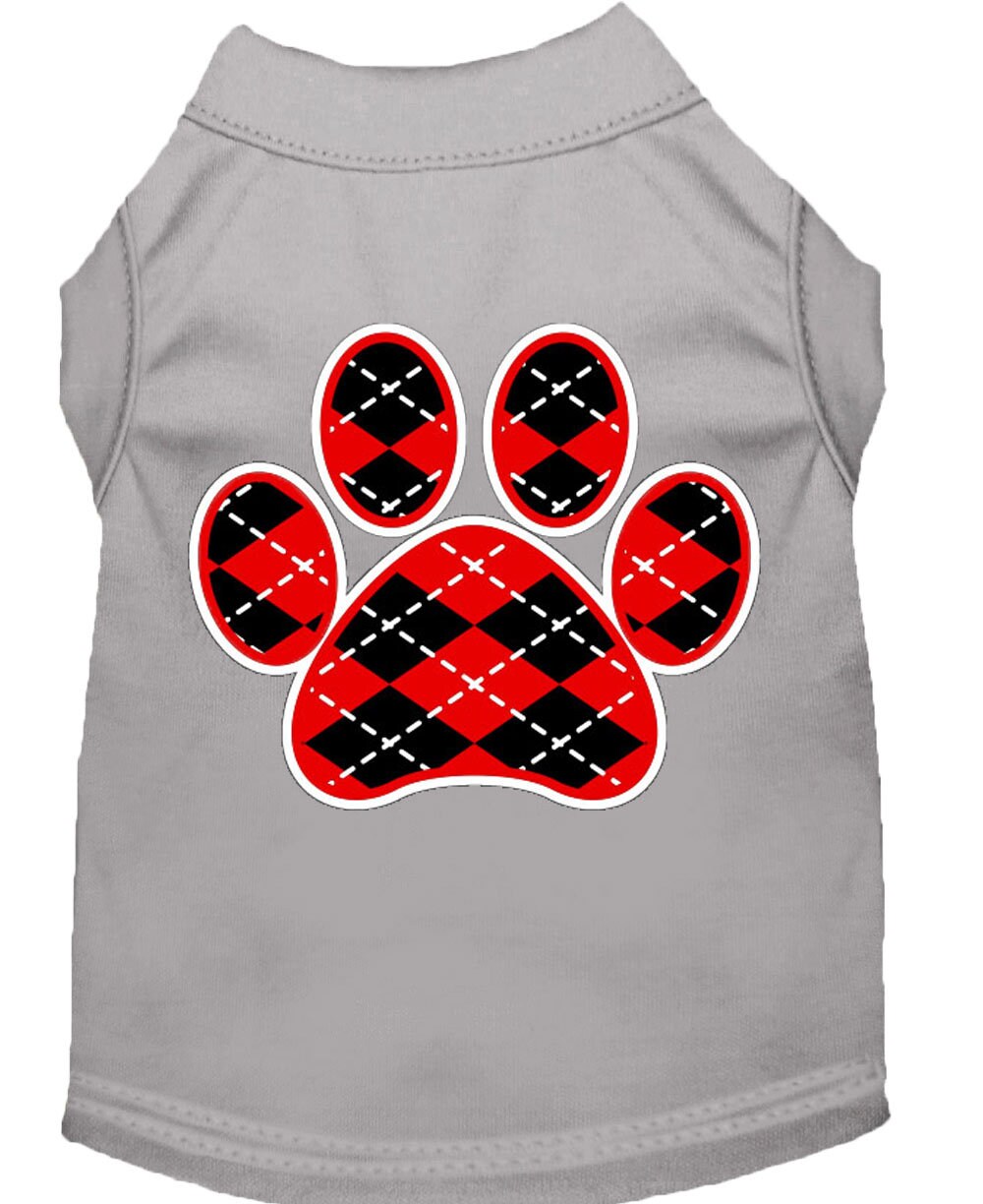 Pet Dog & Cat Shirt Screen Printed, "Argyle Paw Red"