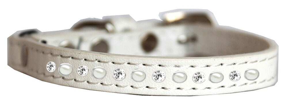 Premium Cat Safety Collar, "Pearl & Clear Jewel"