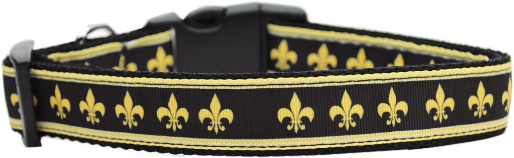 Pet Dog and Cat Nylon Collar or Leash, "Black & Gold Fleur De Lis"