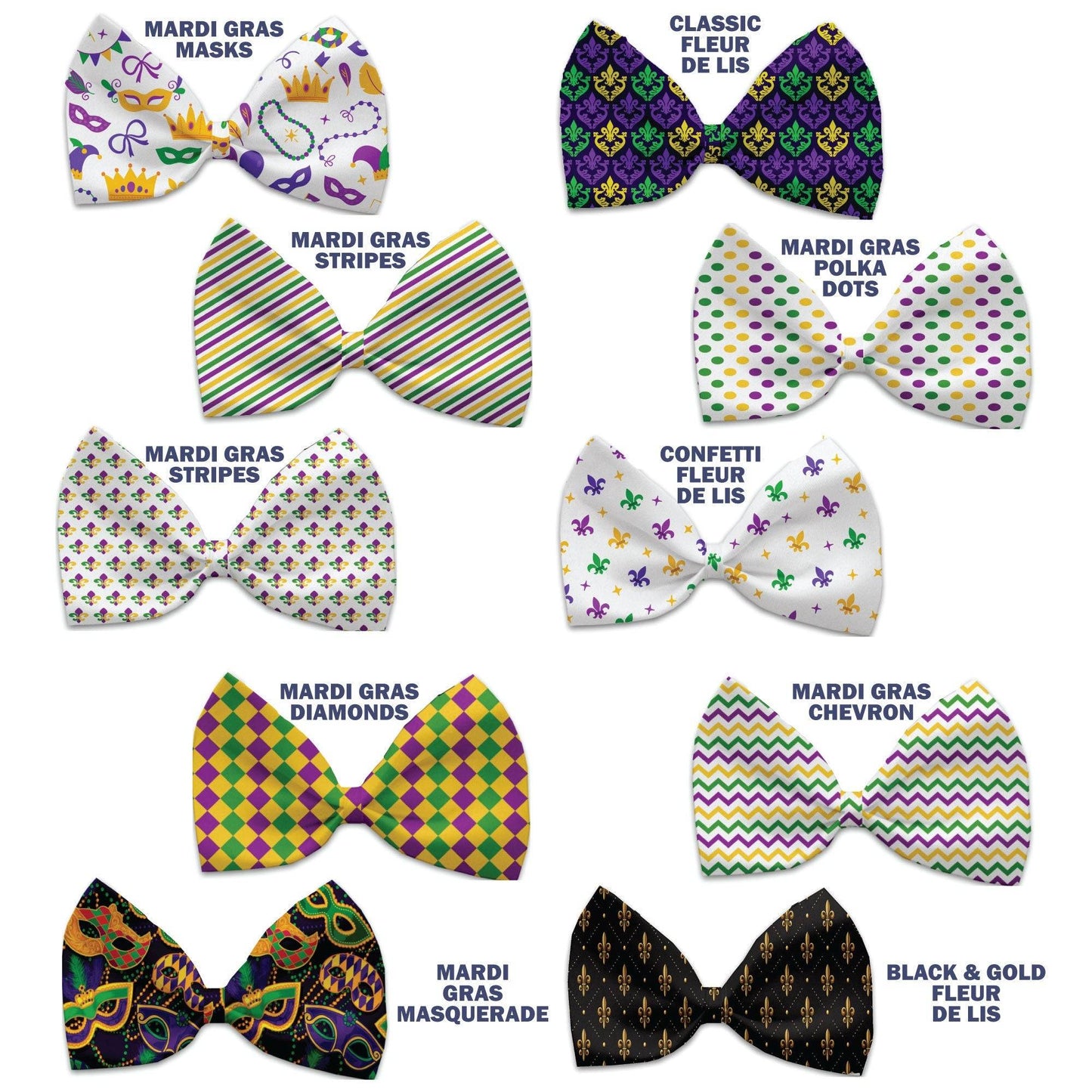 Pet, Dog and Cat Bow Ties, "Mardi Gras Group" *Available in 10 different pattern options!*