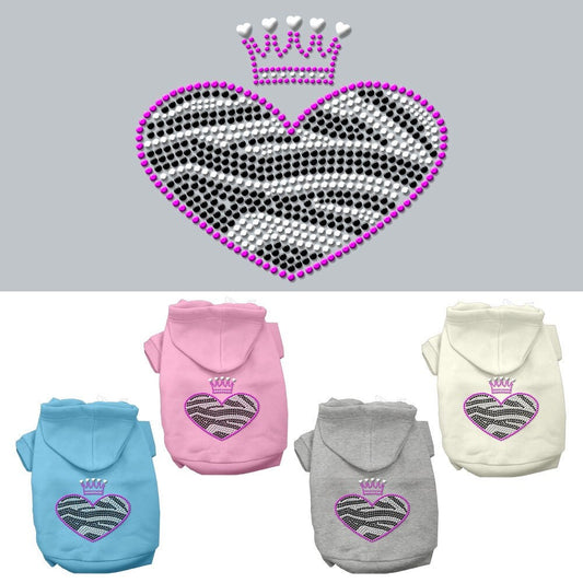 Pet, Dog & Cat Hoodie Rhinestone, "Zebra Heart"