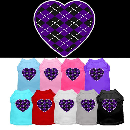 Pet Dog & Cat Shirt Screen Printed, "Argyle Heart Purple"