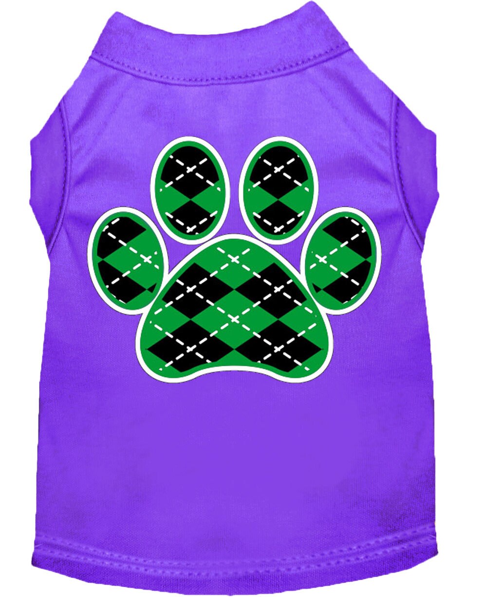 Pet Dog & Cat Shirt Screen Printed, "Argyle Paw Emerald Green"