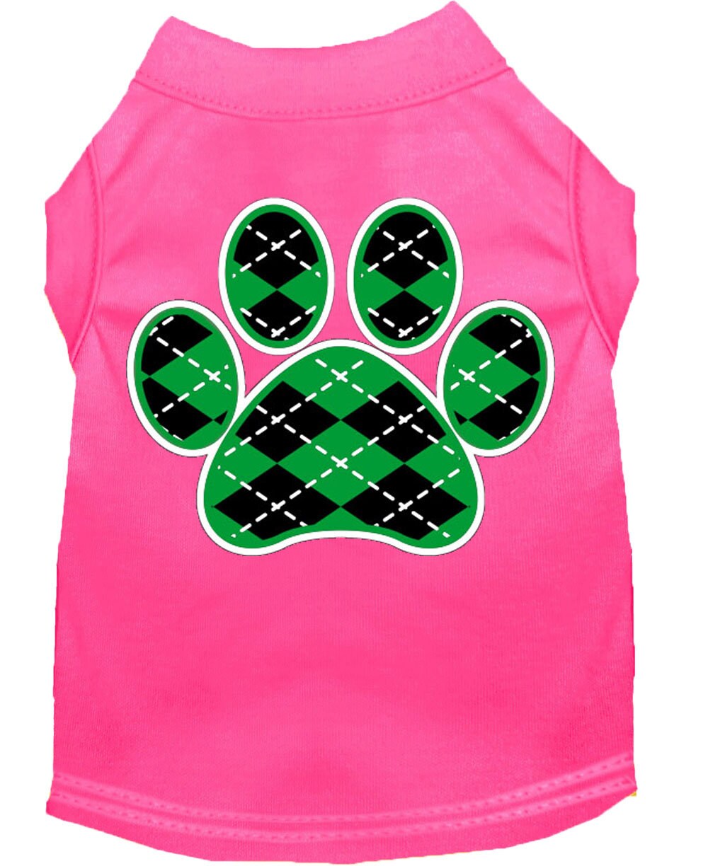 Pet Dog & Cat Shirt Screen Printed, "Argyle Paw Emerald Green"