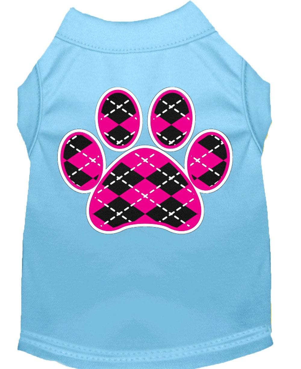 Pet Dog & Cat Shirt Screen Printed, "Argyle Paw Pink"