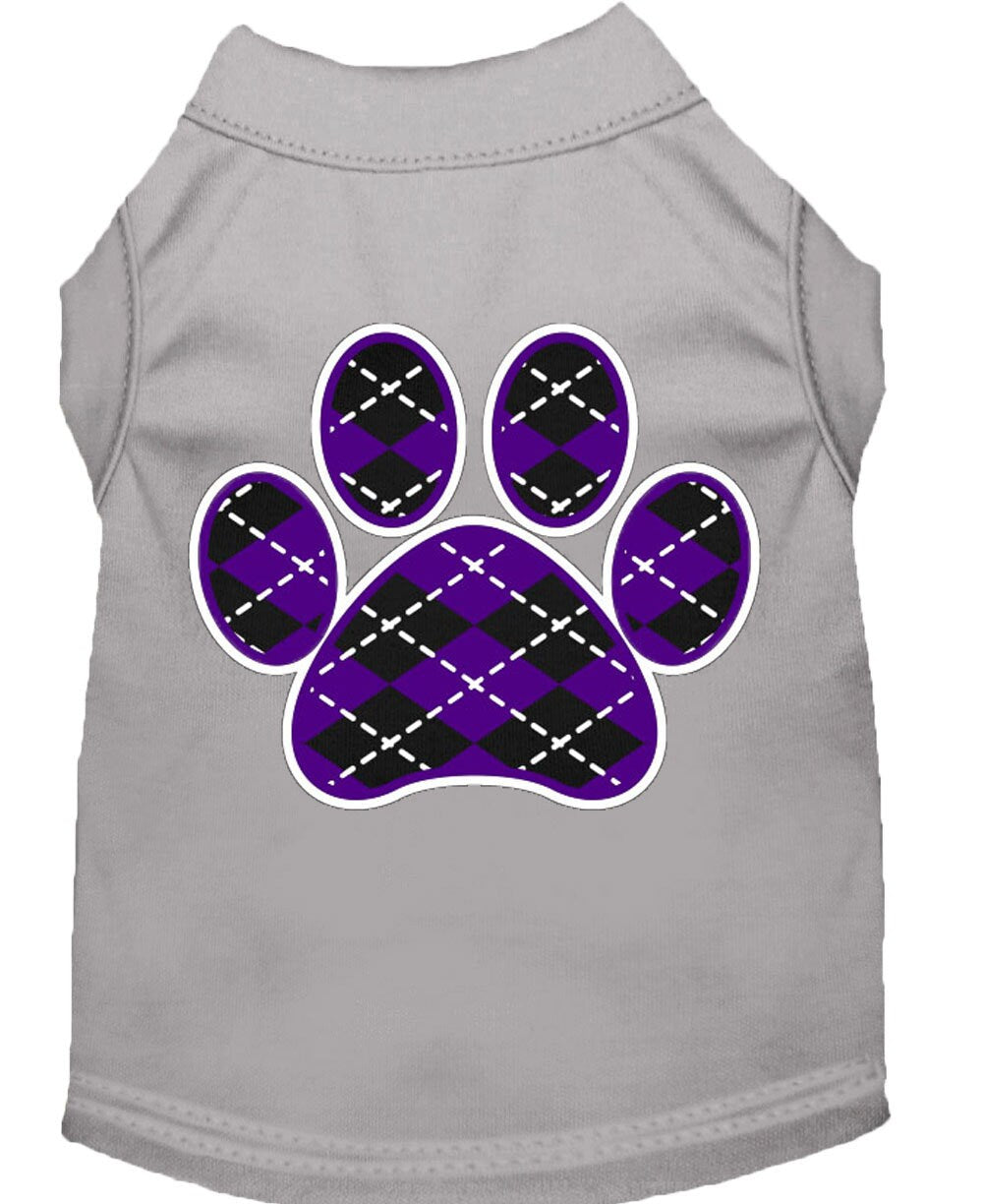 Pet Dog & Cat Shirt Screen Printed, "Argyle Paw Purple"