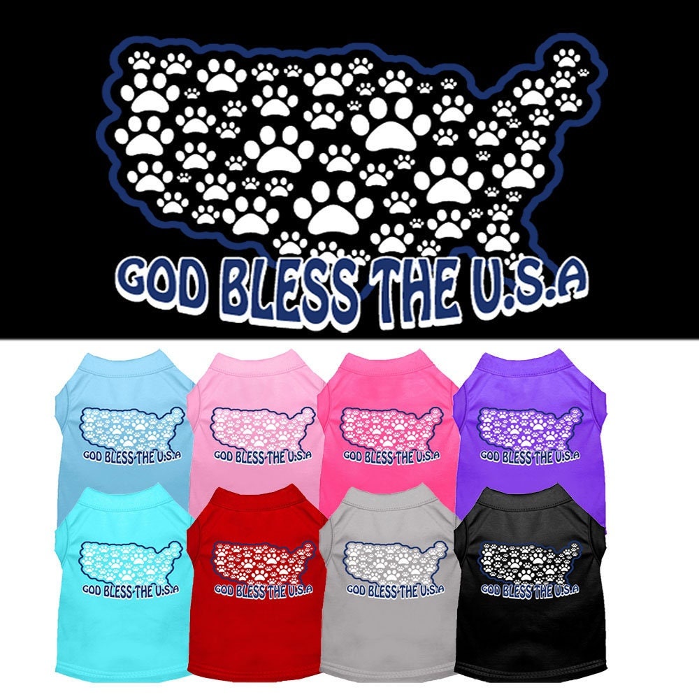 Pet Dog & Cat Shirt Screen Printed, "God Bless The USA"