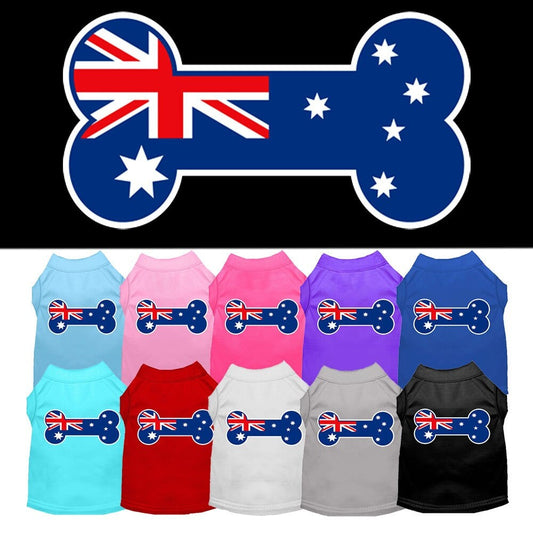 Pet Dog & Cat Shirt Screen Printed, "Bone Shaped Australian Flag"