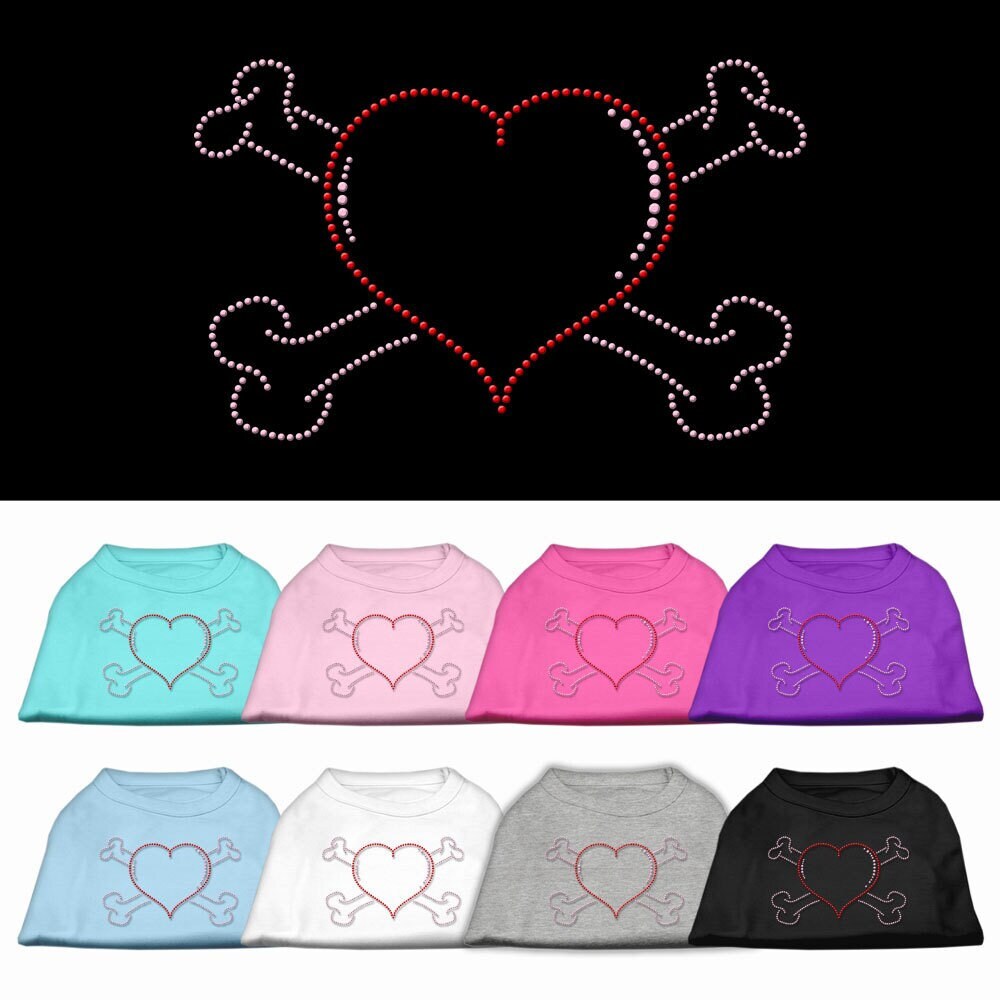 Pet Dog and Cat Shirt Rhinestone, "Heart & Crossbones"