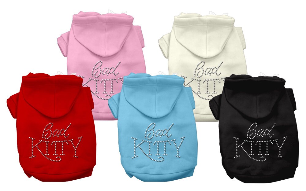 Pet, Dog & Cat Hoodie Rhinestone, "Bad Kitty"