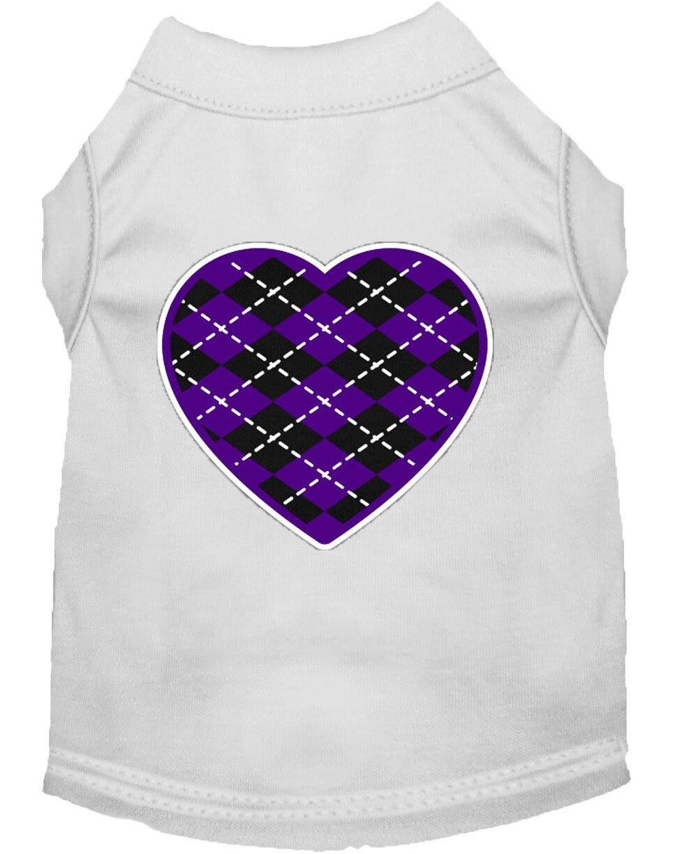 Pet Dog & Cat Shirt Screen Printed, "Argyle Heart Purple"