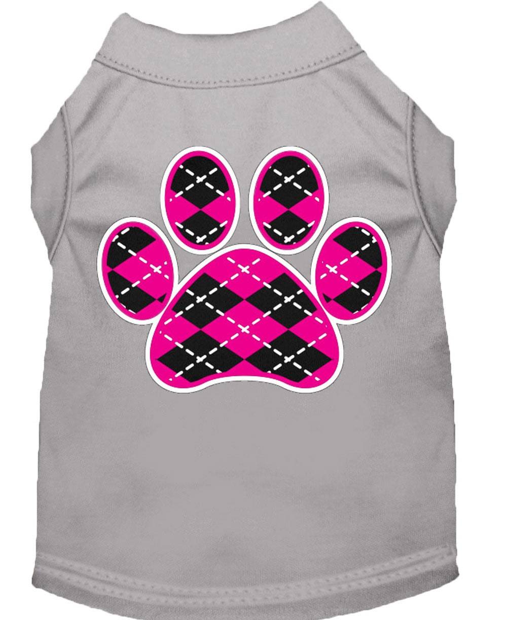 Pet Dog & Cat Shirt Screen Printed, "Argyle Paw Pink"