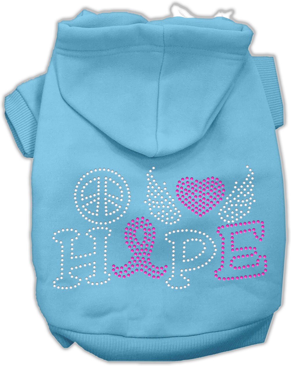 Pet, Dog & Cat Hoodie Rhinestone, "Peace Love Hope Breast Cancer"