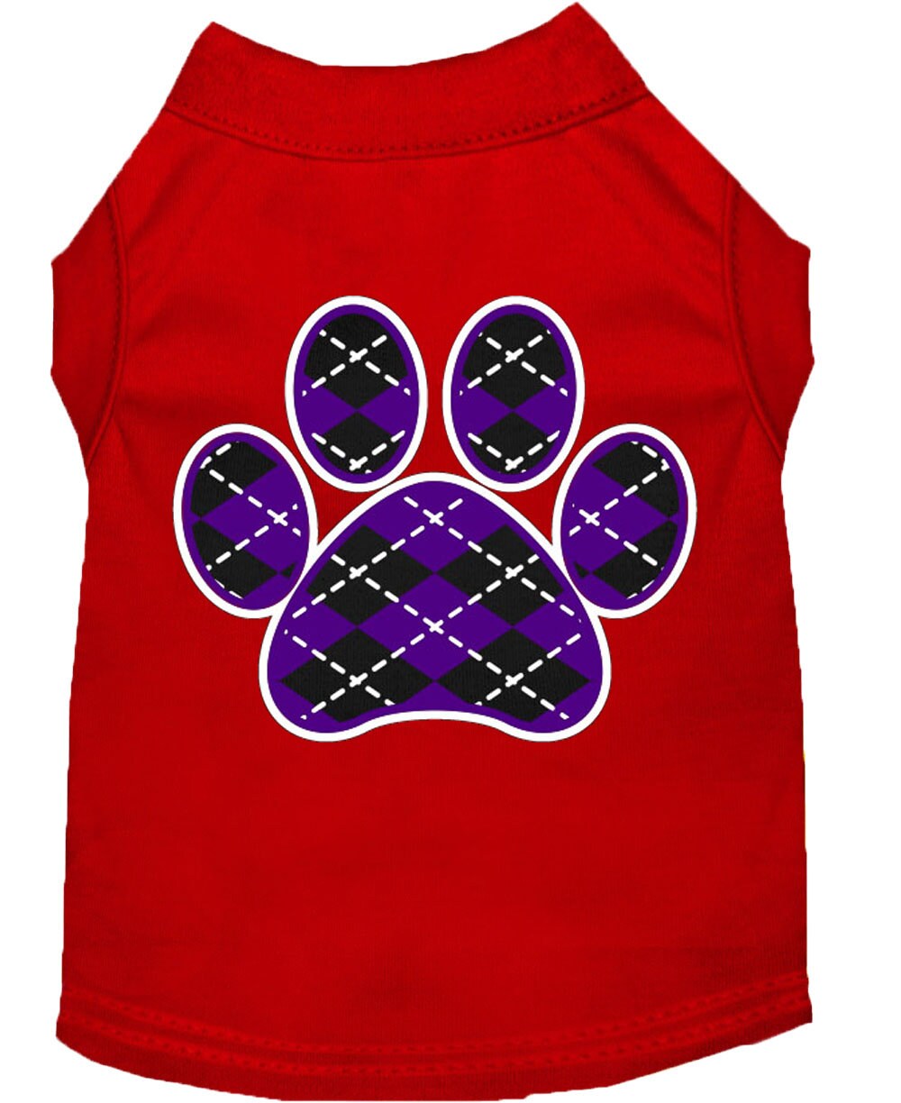 Pet Dog & Cat Shirt Screen Printed, "Argyle Paw Purple"