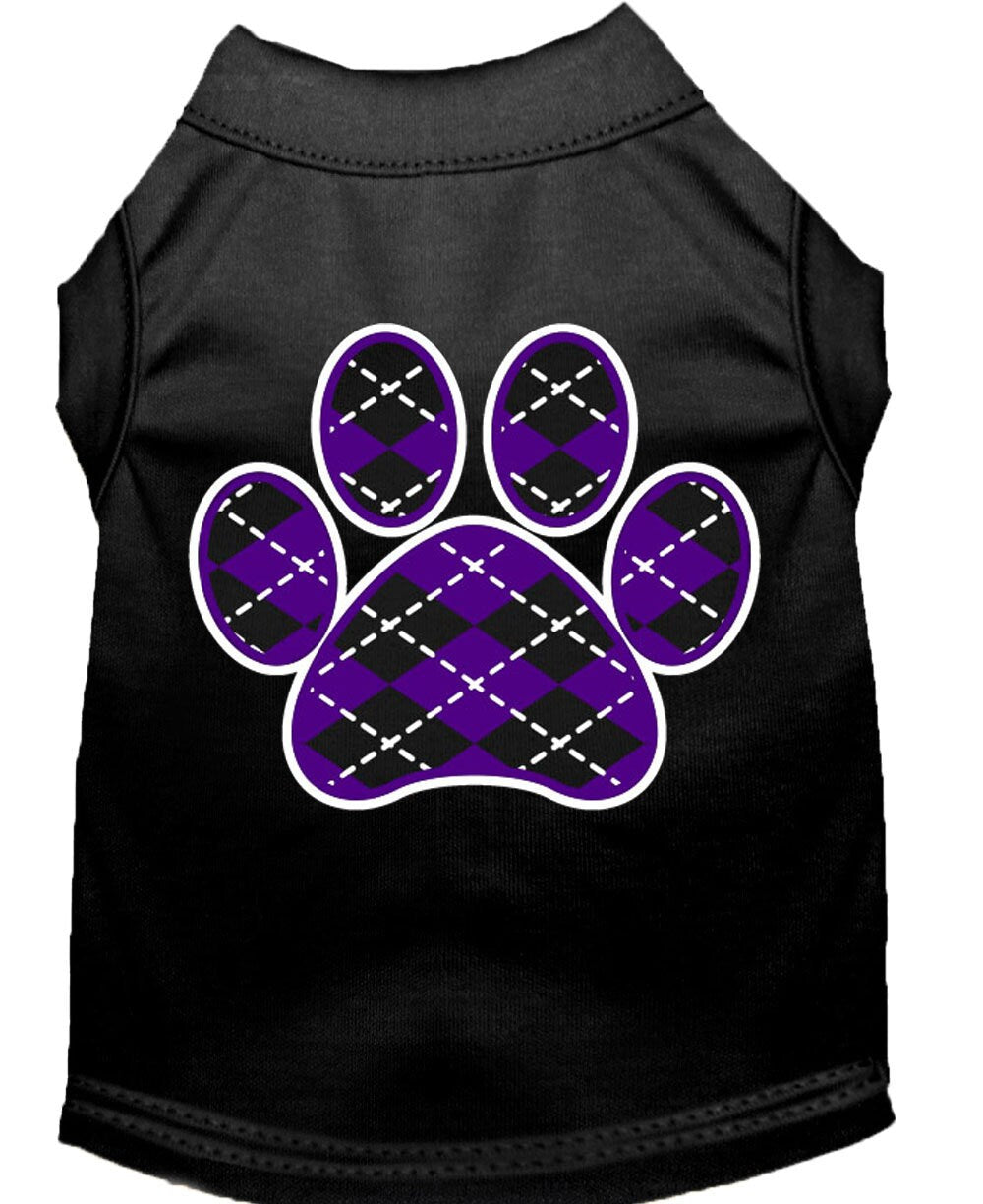 Pet Dog & Cat Shirt Screen Printed, "Argyle Paw Purple"