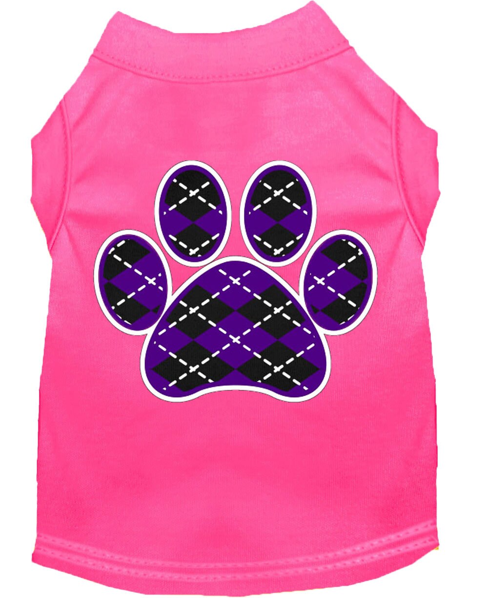 Pet Dog & Cat Shirt Screen Printed, "Argyle Paw Purple"