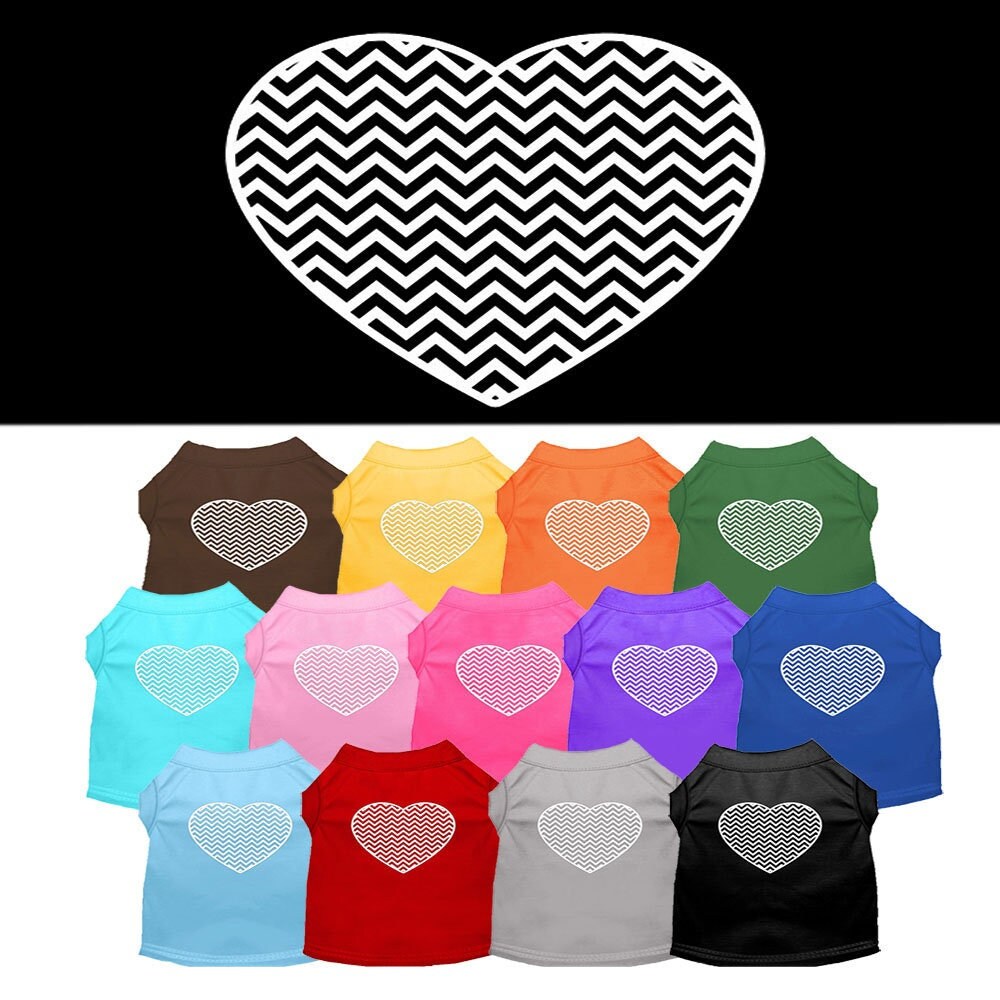 Pet Dog & Cat Shirt Screen Printed, "Chevron Heart"