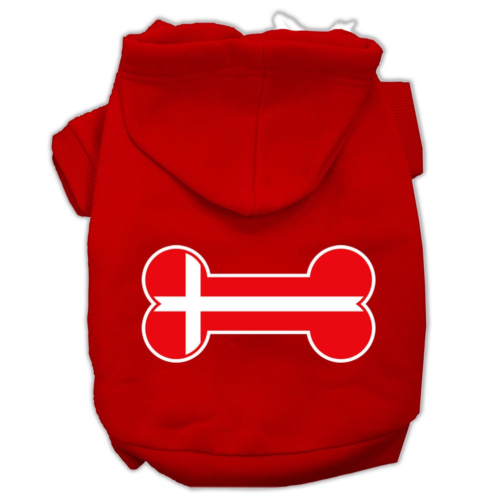 Pet, Dog & Cat Hoodie Screen Printed, "Bone Shaped Denmark Flag"