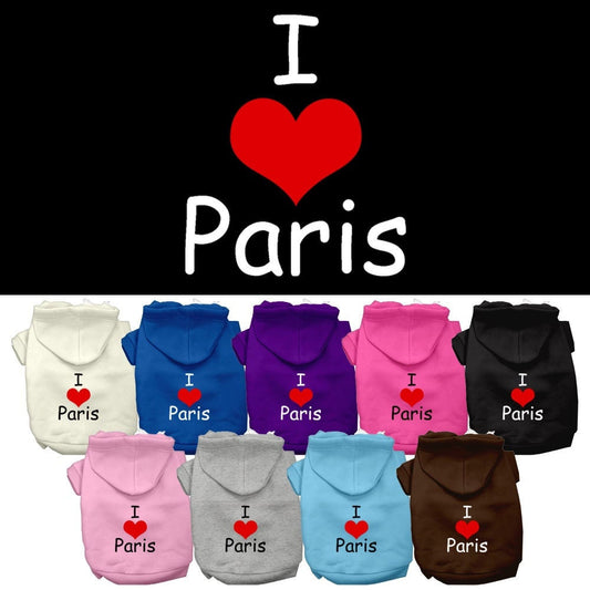 Pet, Dog & Cat Hoodie Screen Printed, "I Love Paris"