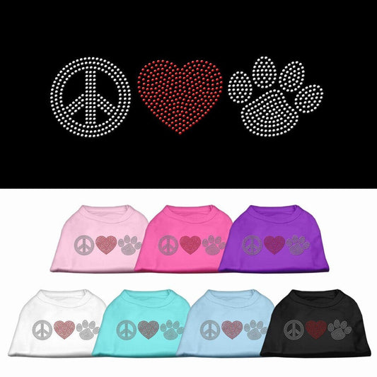 Pet Dog and Cat Shirt Rhinestone, "Peace Love & Paw"