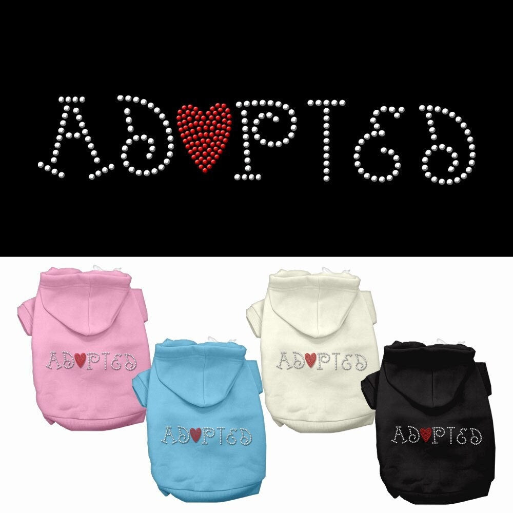 Pet, Dog & Cat Hoodie Rhinestone, "Adopted"