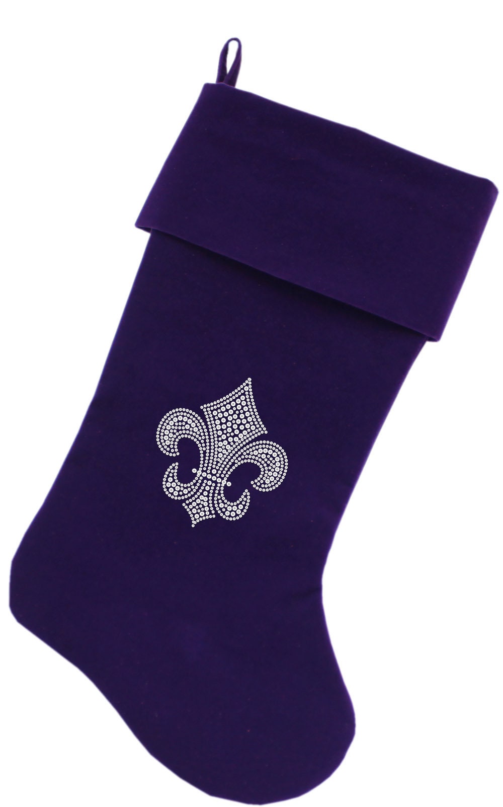 Velvet Christmas Stocking Rhinestone, "Silver Fleur De Lis"