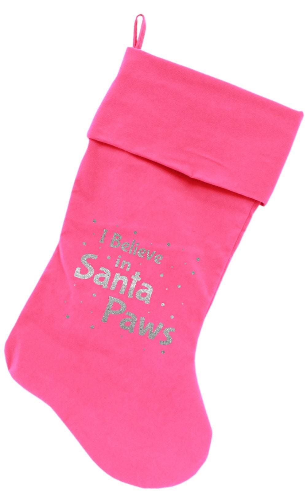 Velvet Christmas Stocking Screen Printed, "I Believe in Santa Paws"