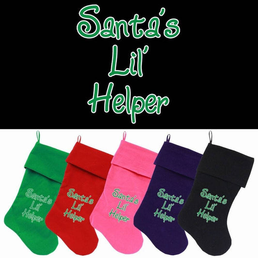 Velvet Christmas Stocking Screen Printed, "Santa's Lil Helper"