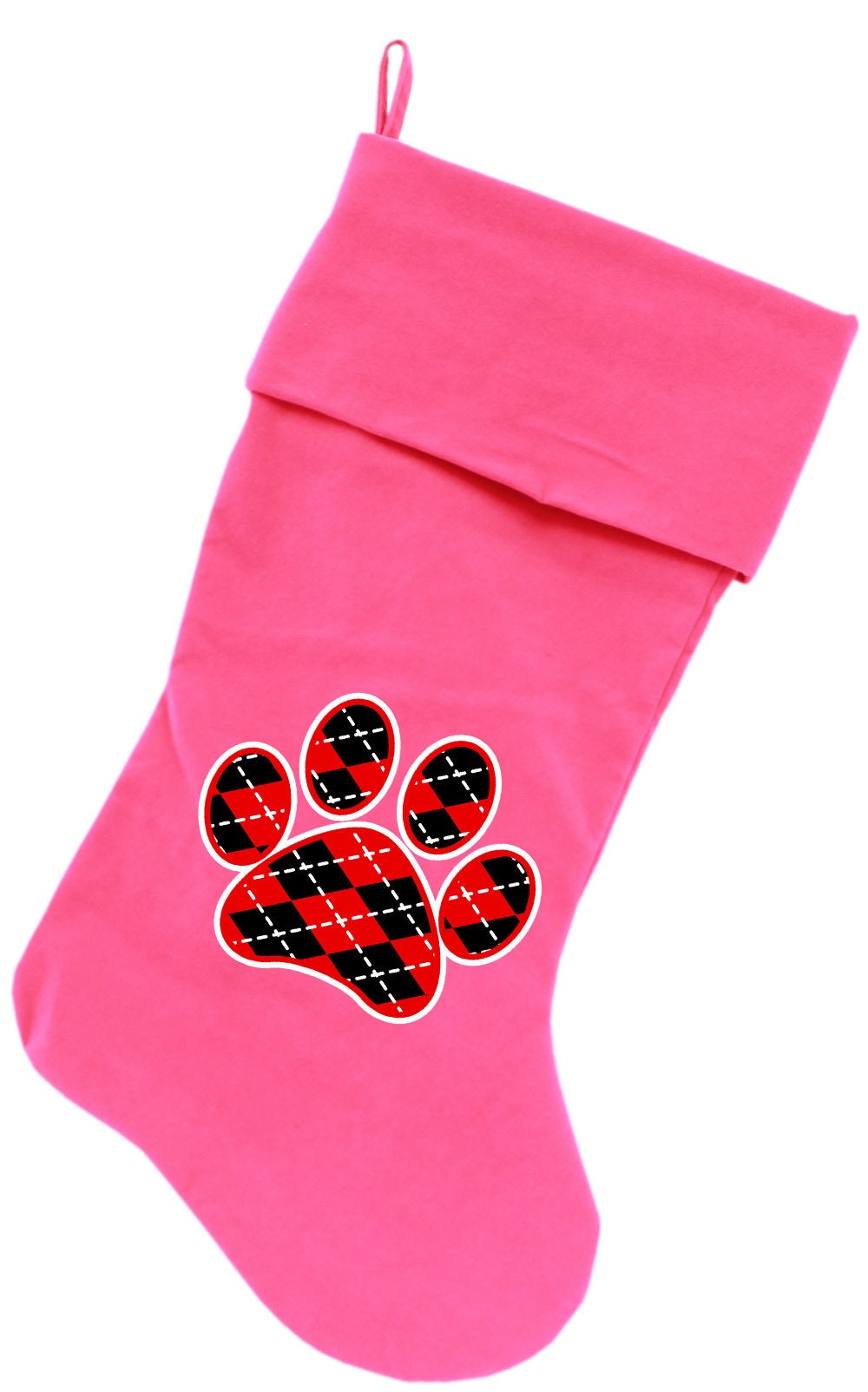 Velvet Christmas Stocking Screen Printed, "Argyle Paw"