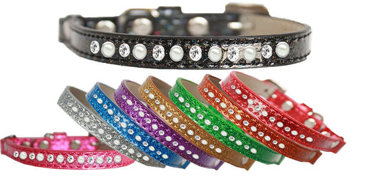 Cat Safety Ice Cream Collar, "One Row Pearl & Clear Crystal"