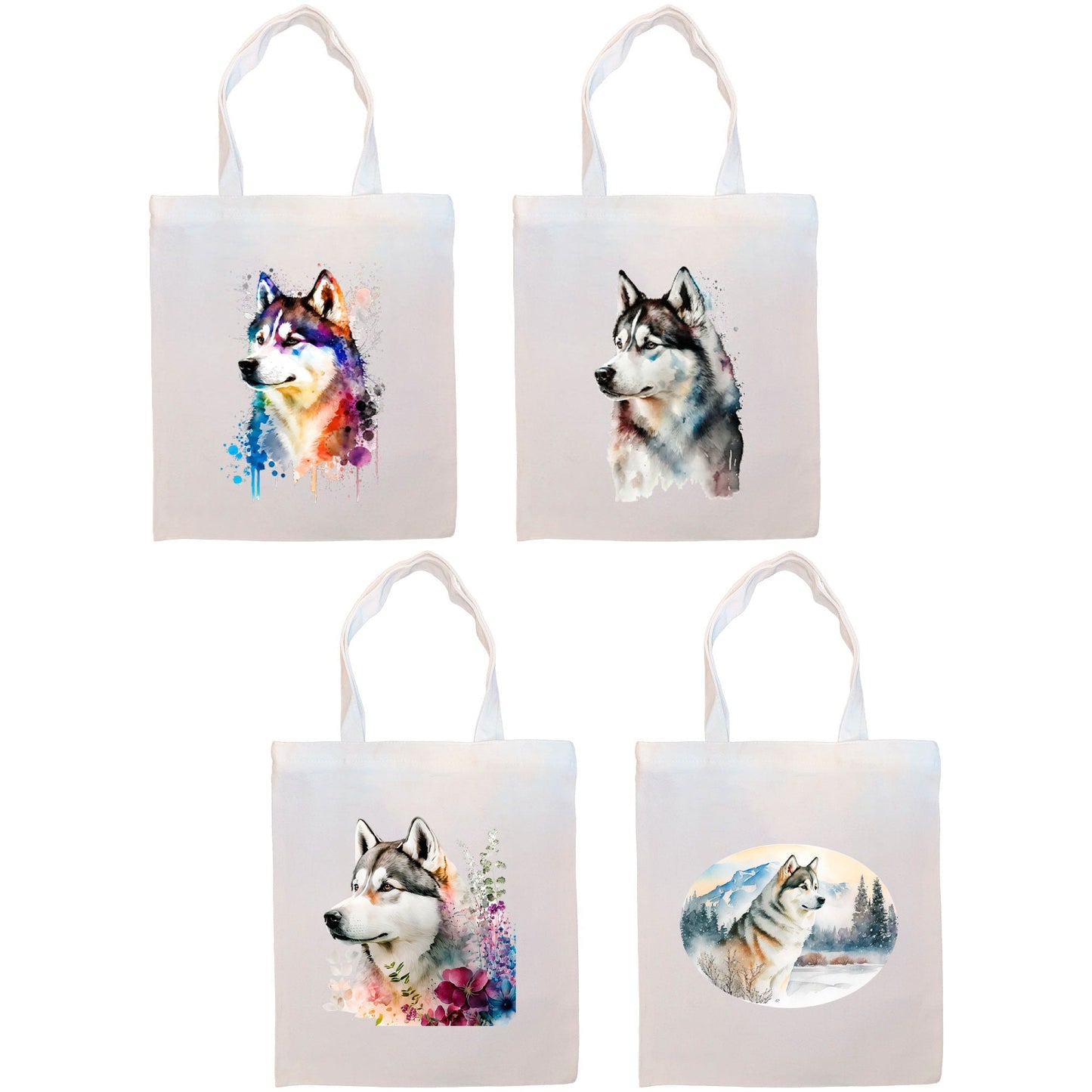 Canvas Tote Bag, Zippered With Handles & Inner Pocket, "Siberian Husky"