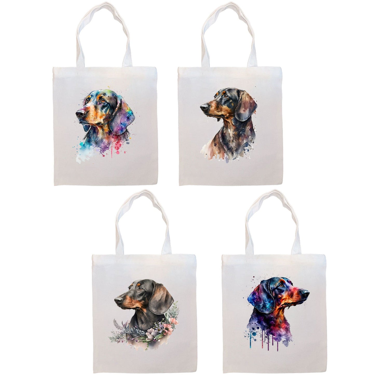 Canvas Tote Bag, Zippered With Handles & Inner Pocket, "Dachshund"