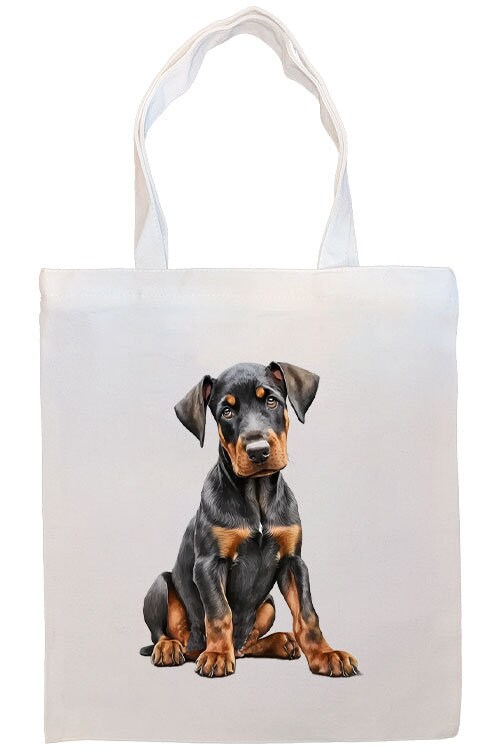 Canvas Tote Bag, Zippered With Handles & Inner Pocket, "Doberman"