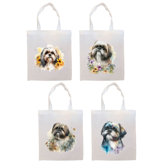 Canvas Tote Bag, Zippered With Handles & Inner Pocket, "Shih Tzu"