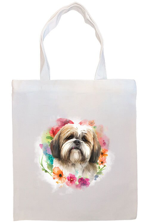 Canvas Tote Bag, Zippered With Handles & Inner Pocket, "Lhasa Apso"