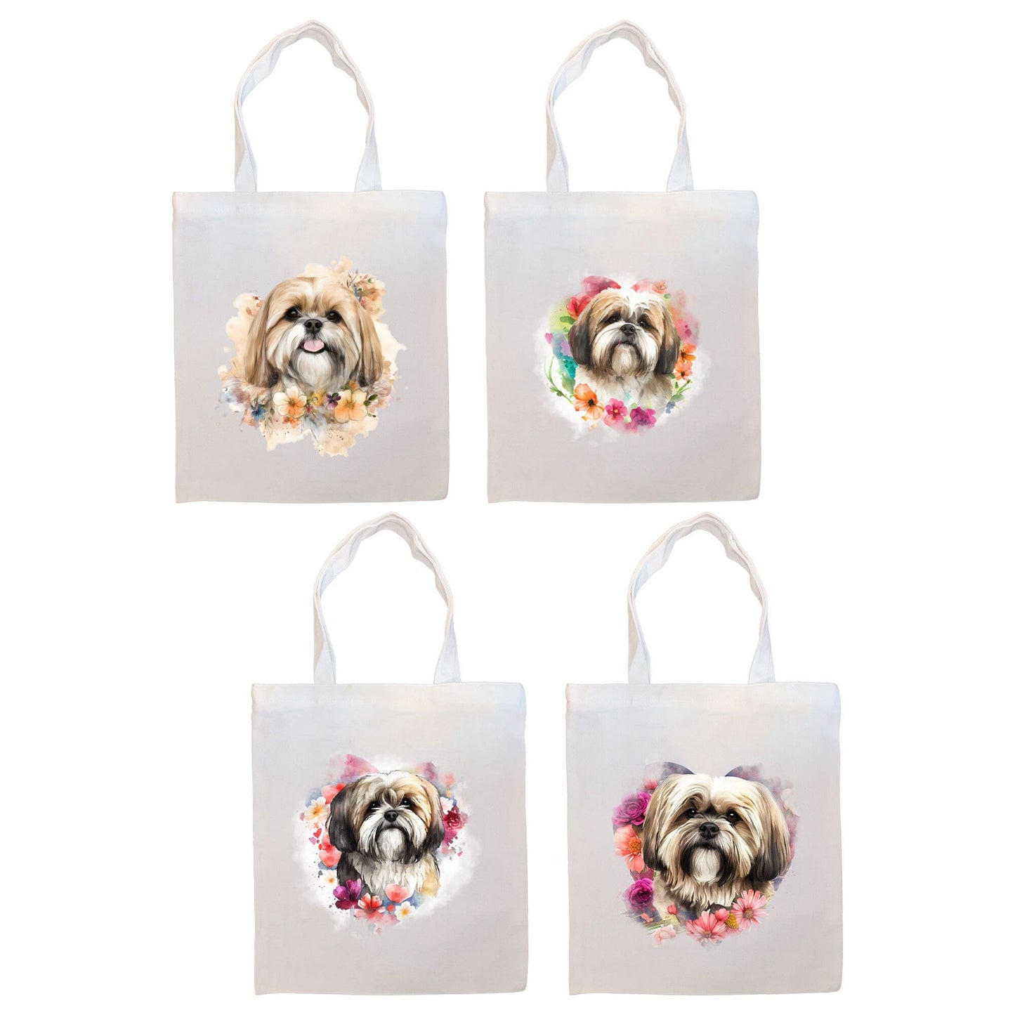 Canvas Tote Bag, Zippered With Handles & Inner Pocket, "Lhasa Apso"