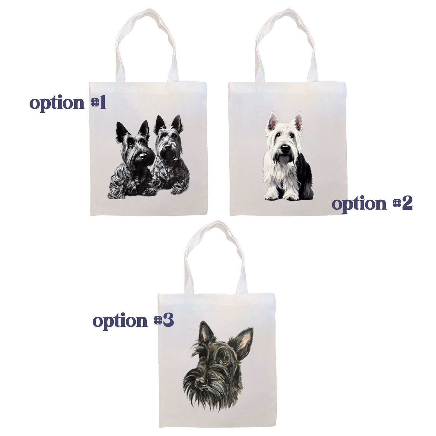 Canvas Tote Bag, Zippered With Handles & Inner Pocket, "Scottish Terrier"