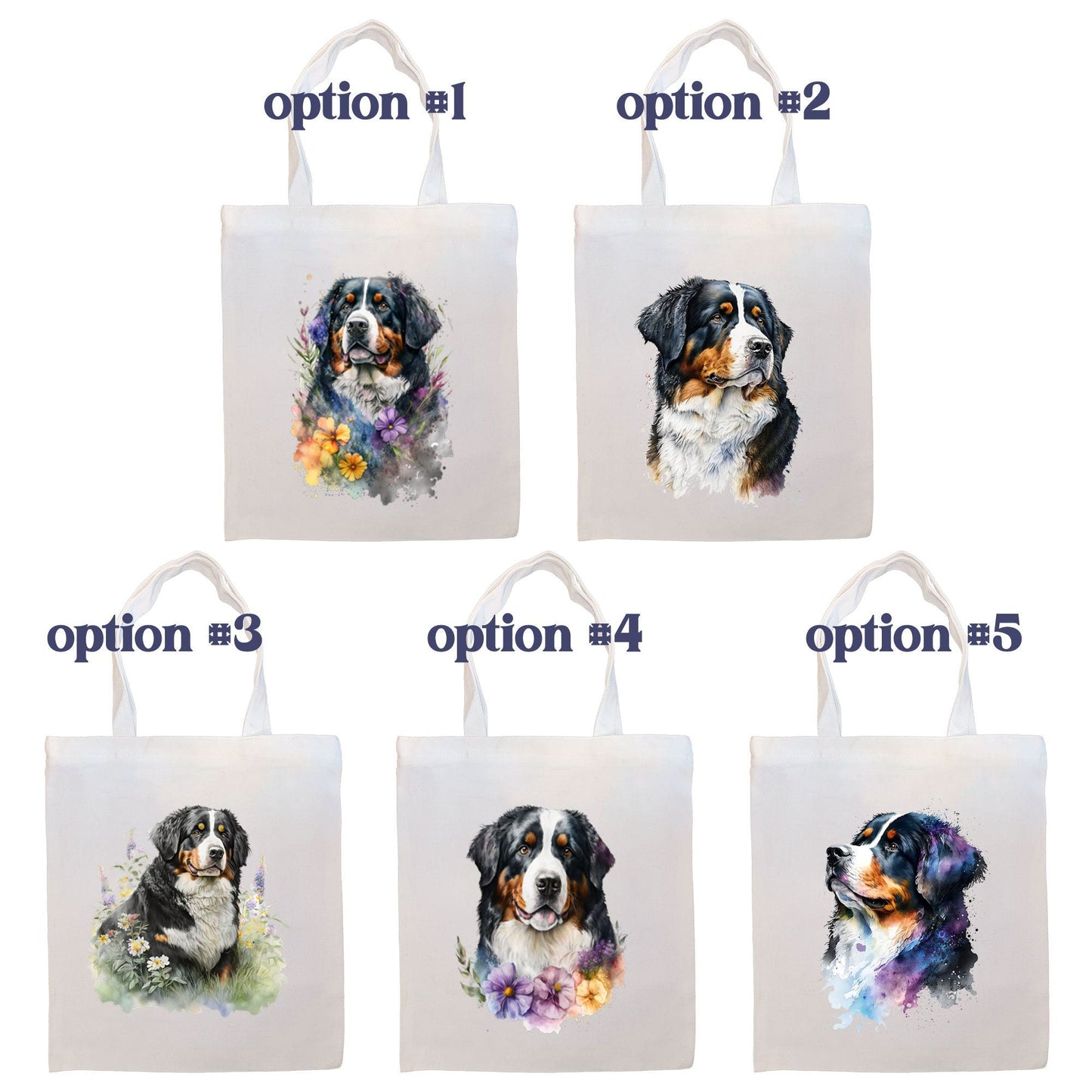 Canvas Tote Bag, Zippered With Handles & Inner Pocket, "Bernese Mountain Dog"