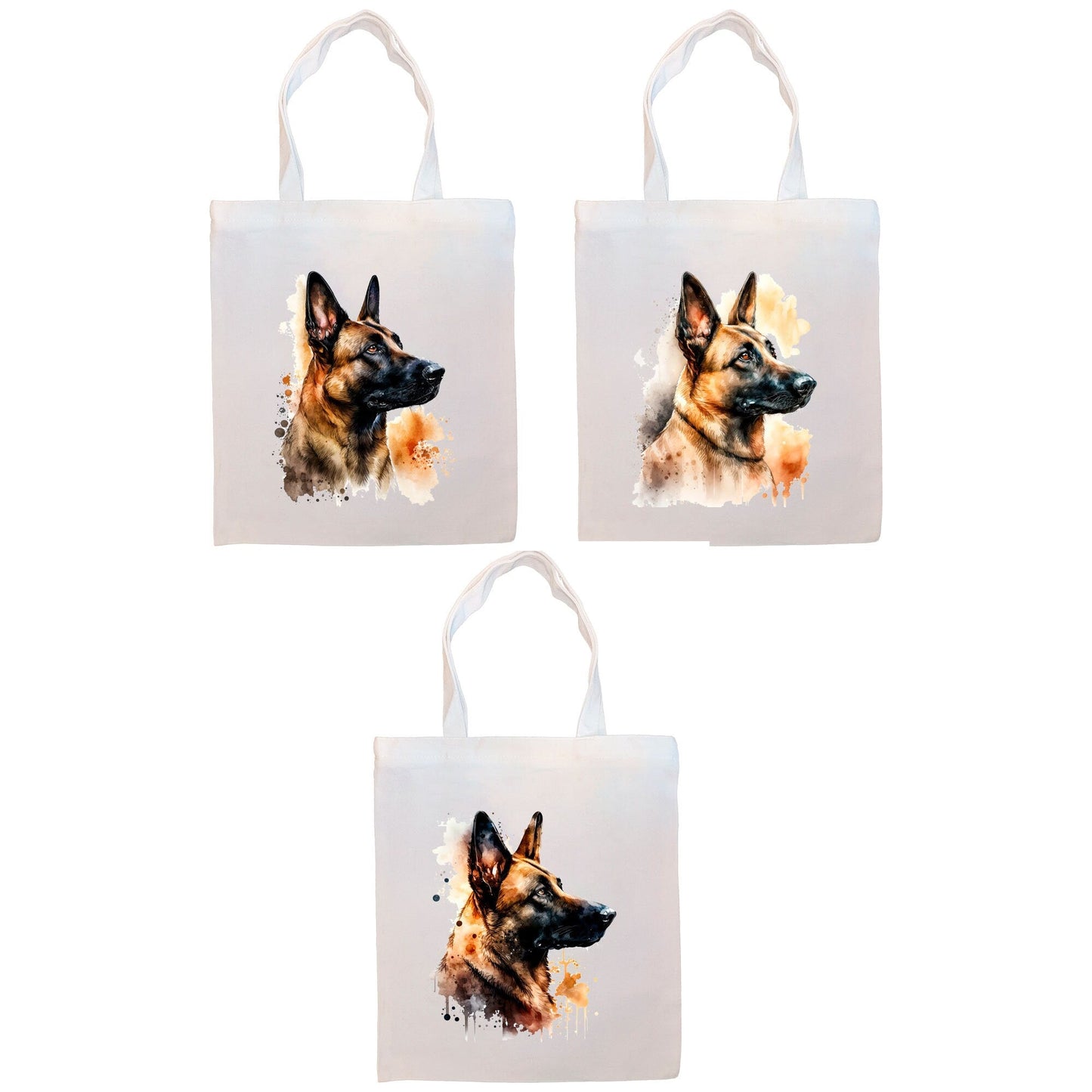 Canvas Tote Bag, Zippered With Handles & Inner Pocket, "Belgian Malinois"