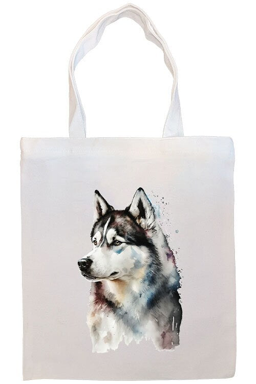 Canvas Tote Bag, Zippered With Handles & Inner Pocket, "Siberian Husky"