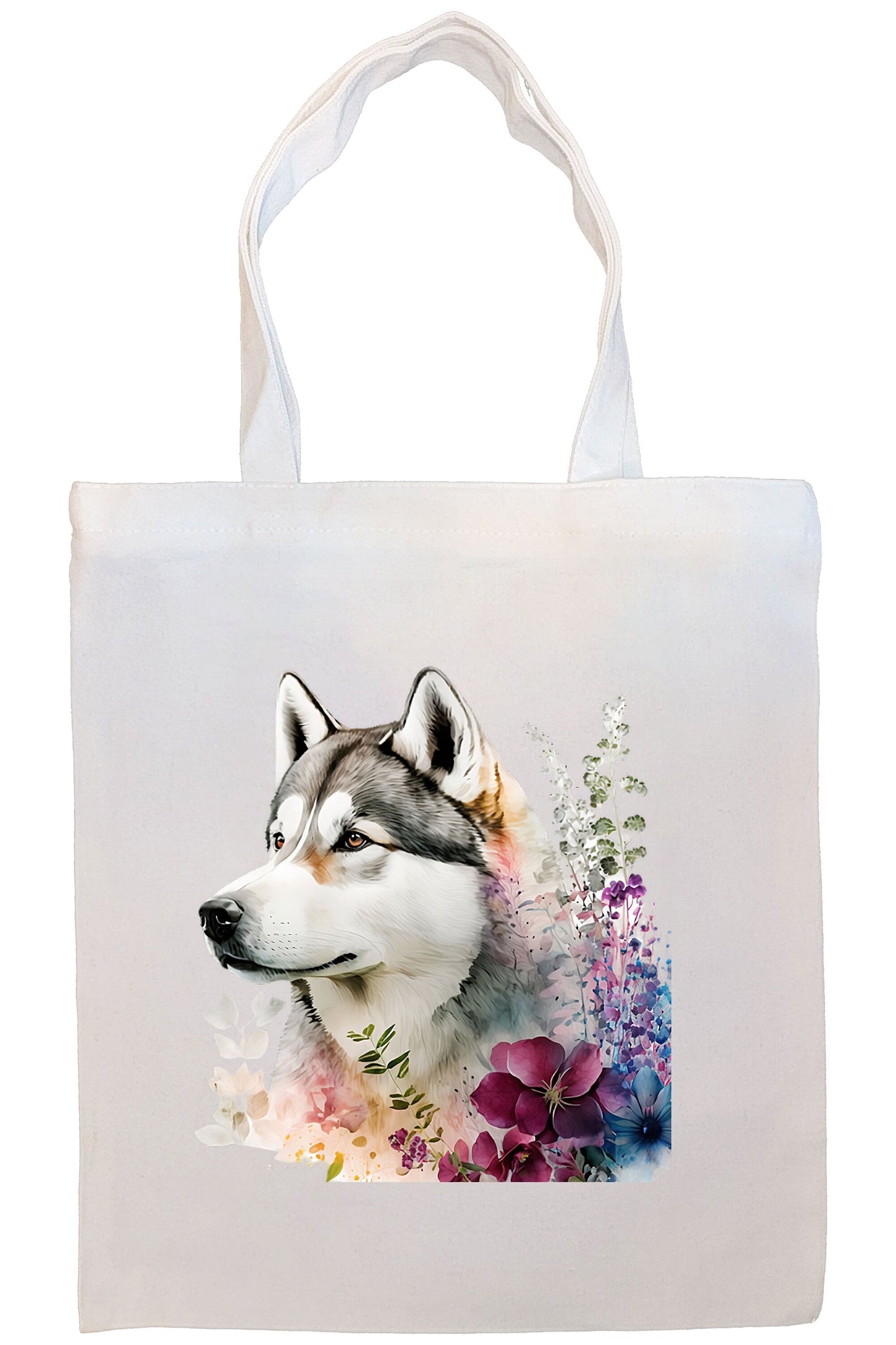 Canvas Tote Bag, Zippered With Handles & Inner Pocket, "Siberian Husky"