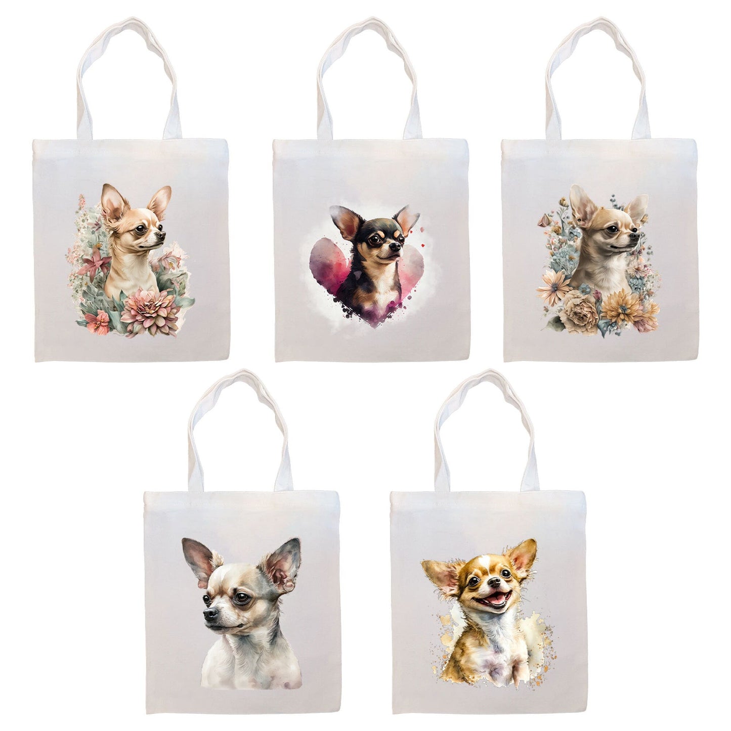 Canvas Tote Bag, Zippered With Handles & Inner Pocket, "Chihuahua"