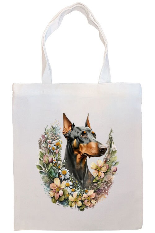 Canvas Tote Bag, Zippered With Handles & Inner Pocket, "Doberman"