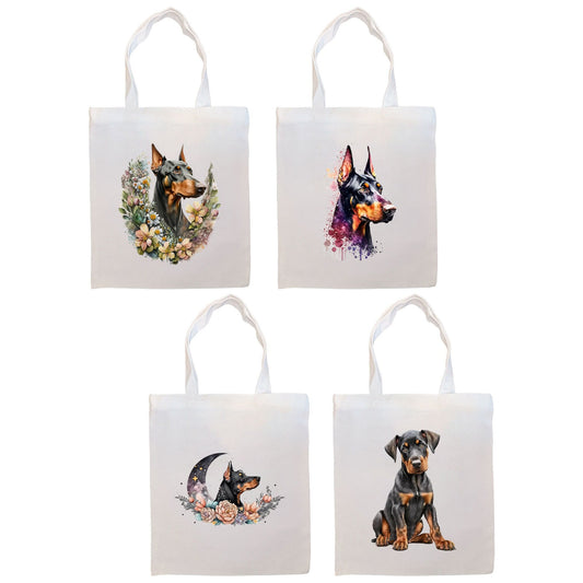 Canvas Tote Bag, Zippered With Handles & Inner Pocket, "Doberman"