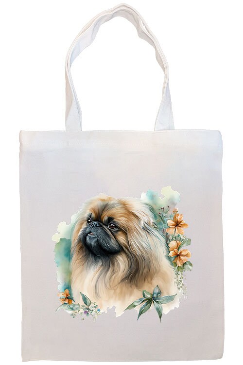 Canvas Tote Bag, Zippered With Handles & Inner Pocket, "Pekingese"