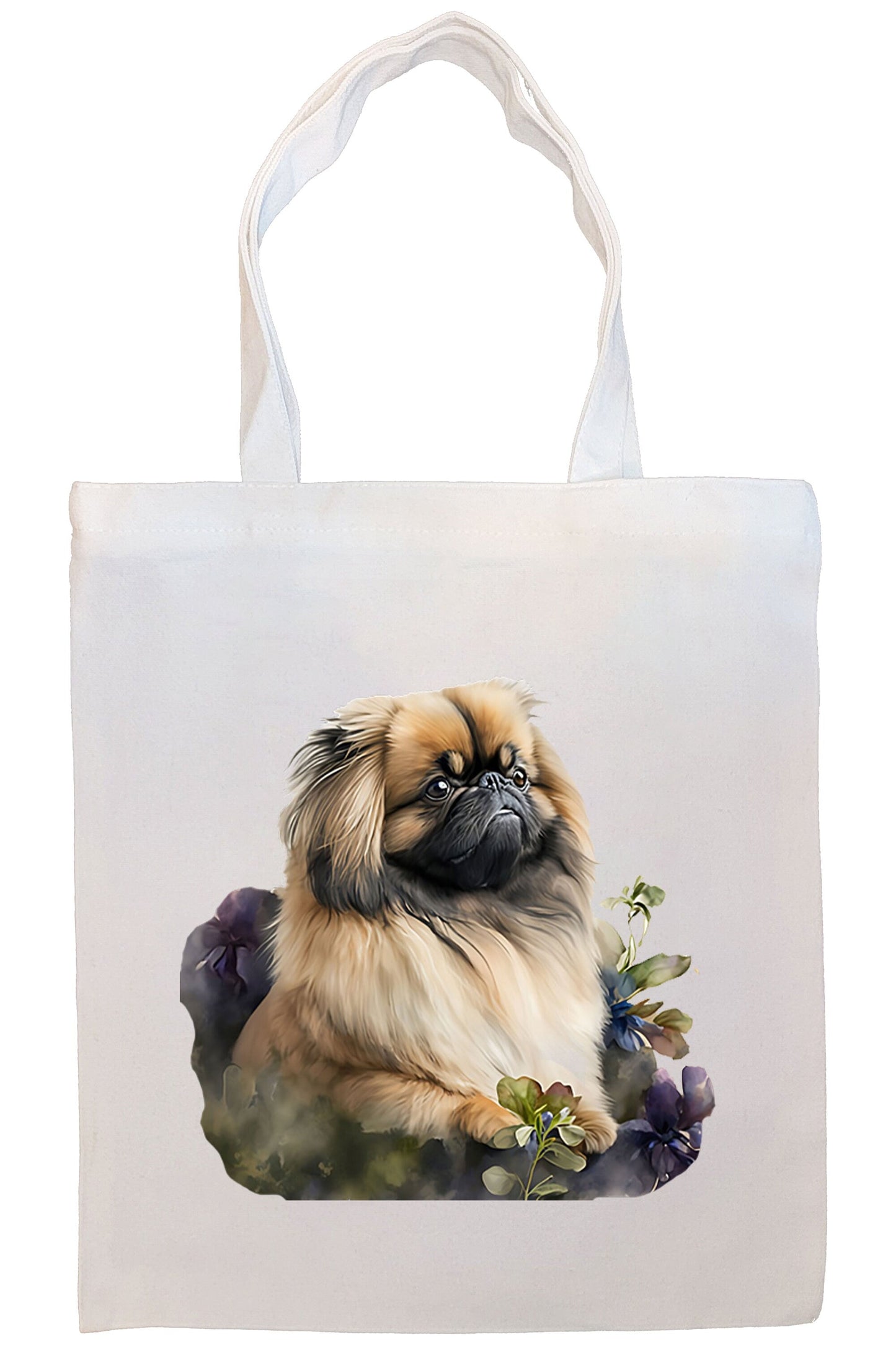 Canvas Tote Bag, Zippered With Handles & Inner Pocket, "Pekingese"