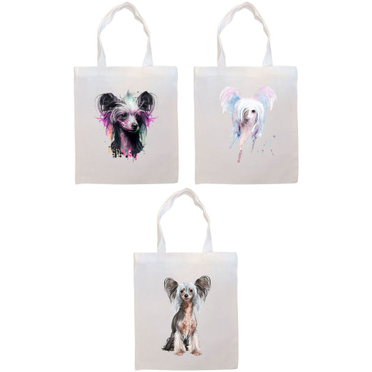 Canvas Tote Bag, Zippered With Handles & Inner Pocket, "Chinese Crested"